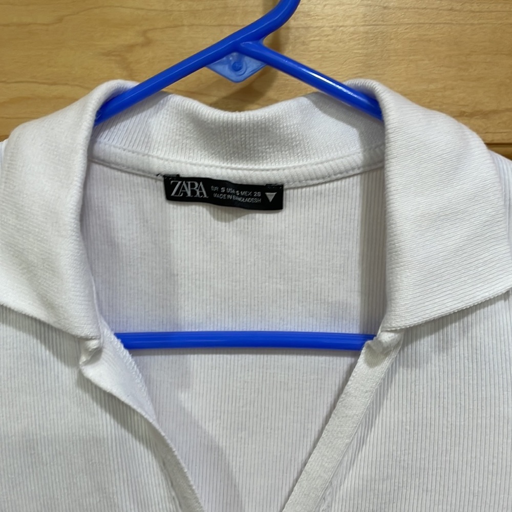 Zara collared white v neck crop top size S - Picture 2 of 8